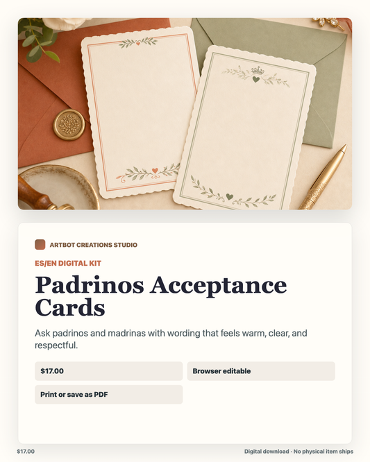 Padrinos Acceptance Cards / Tarjetas para Pedir Padrinos