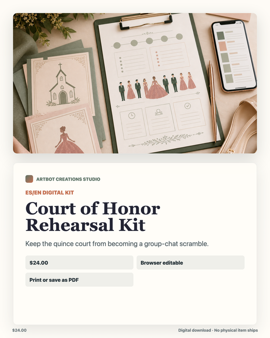 Mis Quince Court of Honor Rehearsal Kit / Kit de Ensayo para la Corte