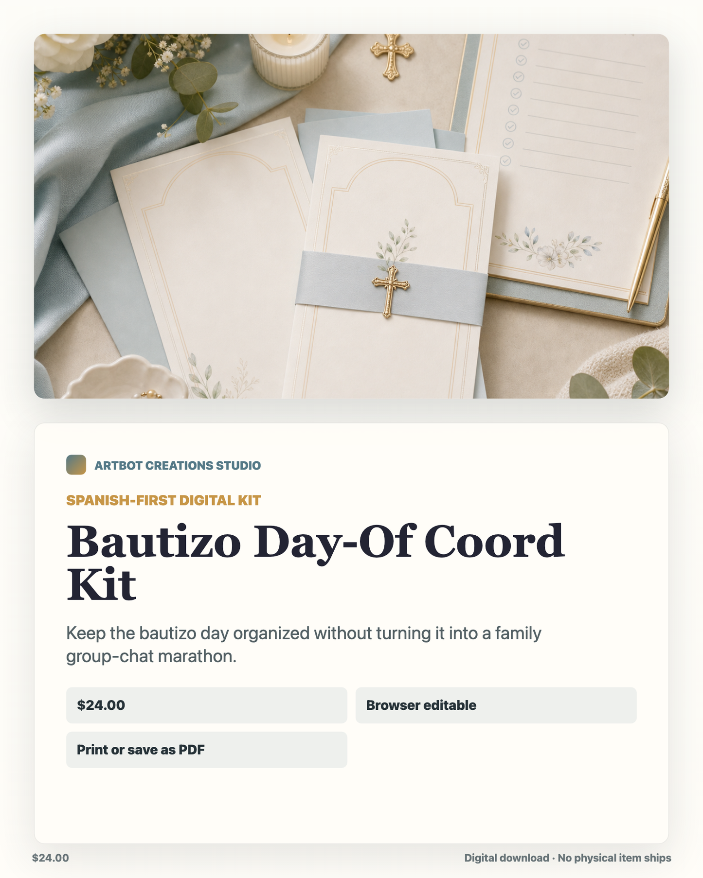 Bautizo Day-Of Coord Kit / Kit del Día del Bautizo